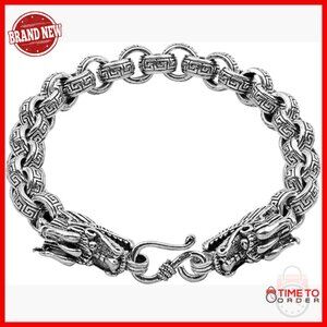 Sterling Silver Double Dragon Vintage Rolo Chain Bracelet 7.5-9 Inch